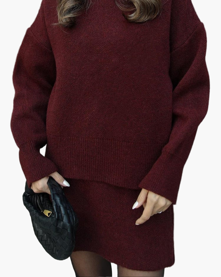 Women's Knitting Set Autumn Winter – Fashionable Sweater & Skirt Set for Everyday and Going Out