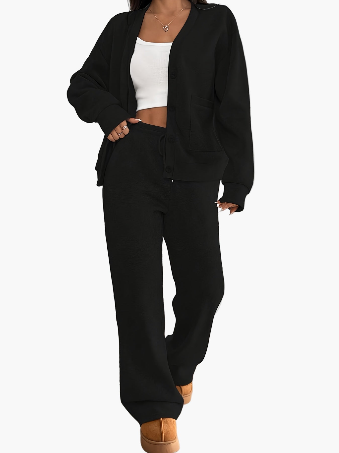 Women's loungewear set – comfortable casual suit with button placket for home and everyday use
