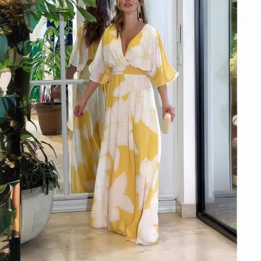 Damen Maxikleid mit Blumenmuster – Elegantes Sommerkleid für Gartenpartys & Urlaub