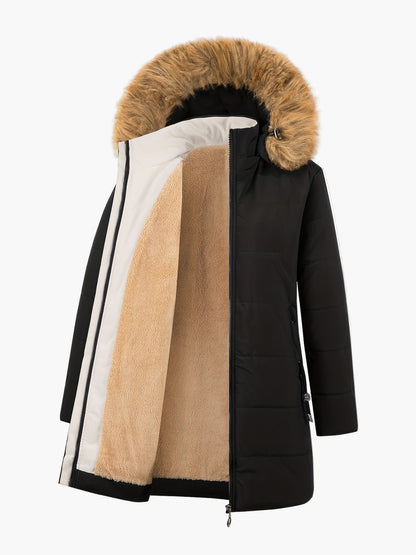 Damen Winterparka mit Kapuze und Kunstfellkragen – Stilvoller, warmer Alltagsmantel
