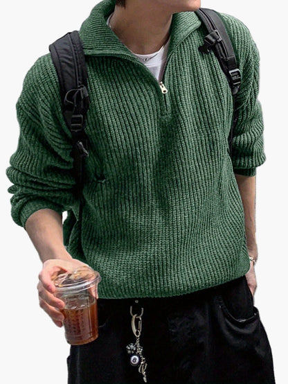 Men's knitted sweater with zipper and high collar – Casual leisure style for spring & autumn