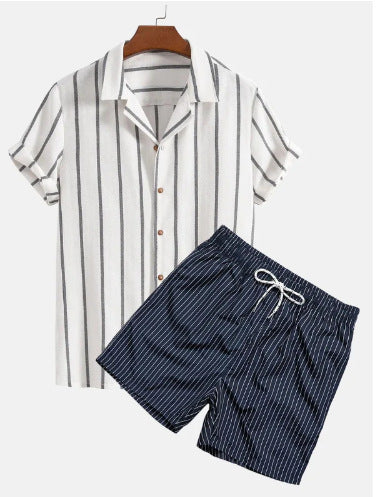 Herren Sommer Freizeit Zweiteiler mit Abstraktem Print – Modisches Kurzarmhemd & Shorts Set für Urlaub und Alltag