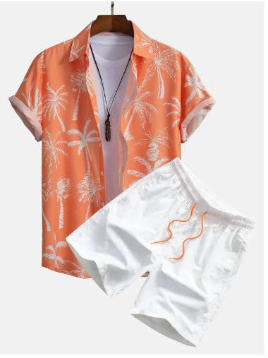 Herren Sommer Freizeit Zweiteiler mit Abstraktem Print – Modisches Kurzarmhemd & Shorts Set für Urlaub und Alltag