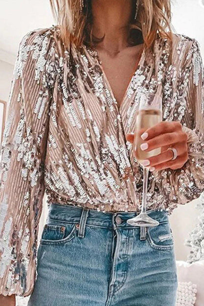 Damen Pailletten Bluse im Vintage-Stil – Elegante Party- und Abendmode
