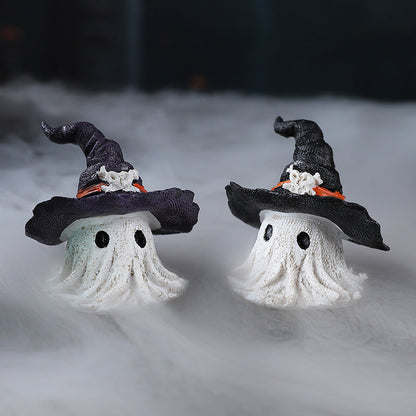 Halloween decoration figure ghost with witch hat – resin figure for party & spooky atmosphere