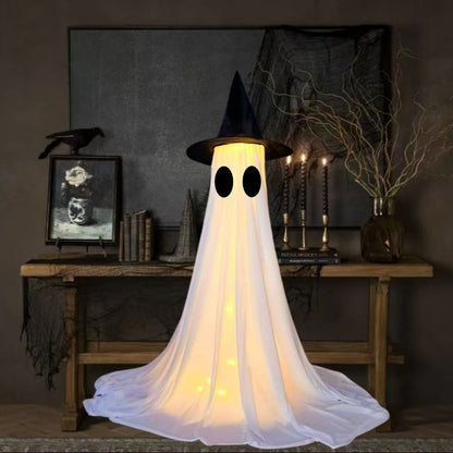Halloween decoration ghost with witch hat – atmospheric glowing ghost figures for party & home