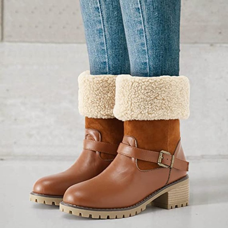 Heather – Modische Stiefel mit Schnalle und klobigem Absatz für Damen