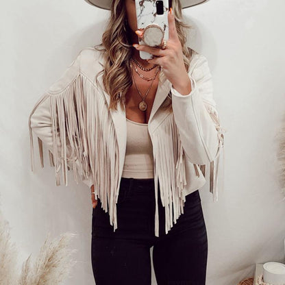 Jenny – Kurze Damenjacke mit Fransen und veganem Wildleder