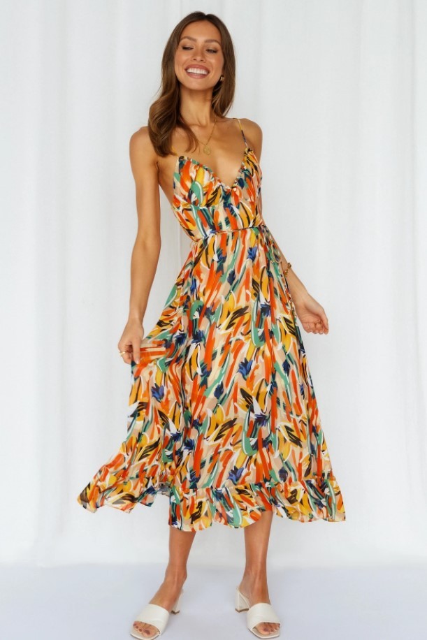 Kim – Schulterfreies Boho-Trägerkleid mit Print