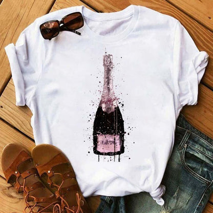 Lisa – Kawaii Kurzarmshirt mit Roségold-Weinglas