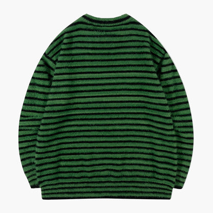 Men's Oversize Streetwear Knit Sweater with Stripe Pattern – Perfect for Autumn & Winter