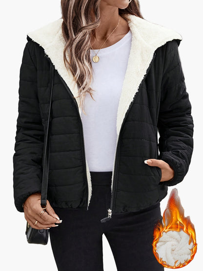 Women's quilted jacket with hood and fleece lining – fashionable transitional jacket for everyday and leisure use