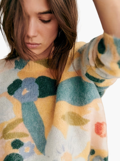 Damen Pullover mit künstlerischem Print und elegantem Stil für Herbst und Winter