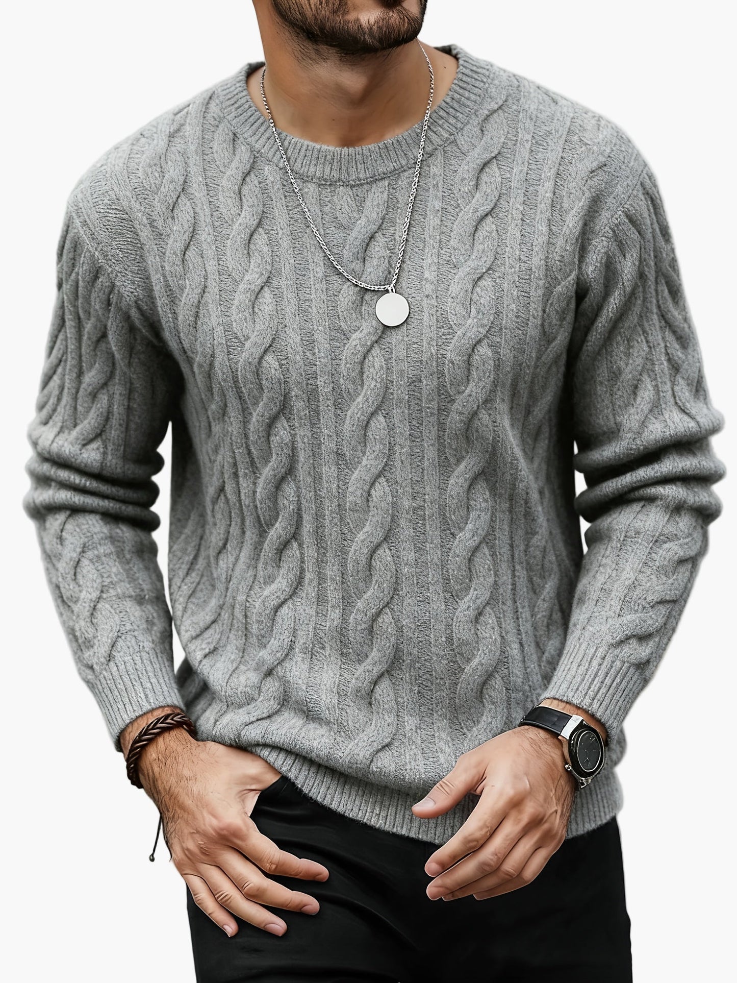 Men's Cable Knit Sweater – Fashionable Casual Look for Autumn and Winter