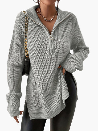 Damen Strickpullover mit Reißverschluss und hohem Kragen – Modischer Oversize-Pullover für Herbst und Winter