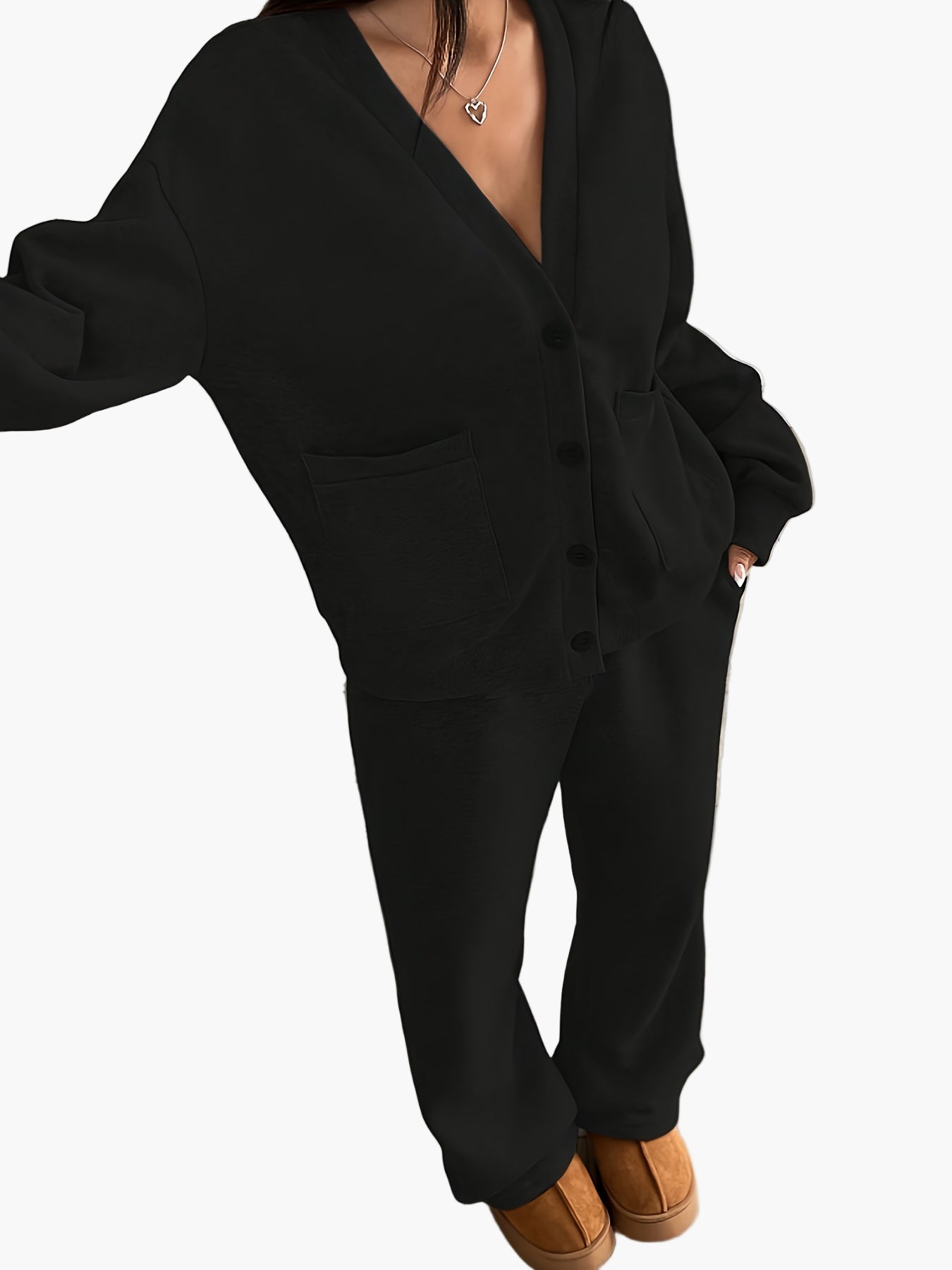 Women's loungewear set – comfortable casual suit with button placket for home and everyday use