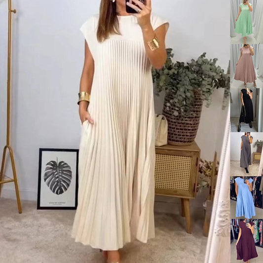 Samantha – Langes Sommerkleid mit kurzen Ärmeln und Falten