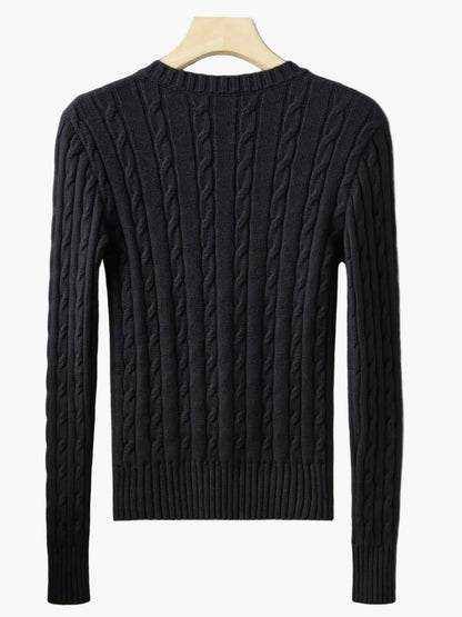 Damen Strickpullover mit Zopfmuster und V-Ausschnitt – Modischer Freizeitpullover für Alltag und Büro