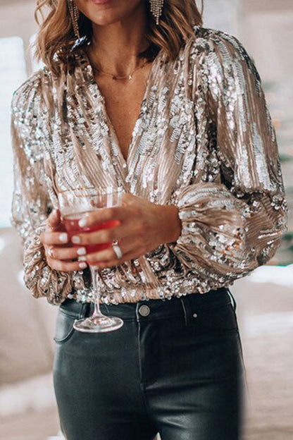 Damen Pailletten Bluse im Vintage-Stil – Elegante Party- und Abendmode