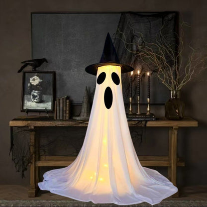 Halloween decoration ghost with witch hat – atmospheric glowing ghost figures for party & home