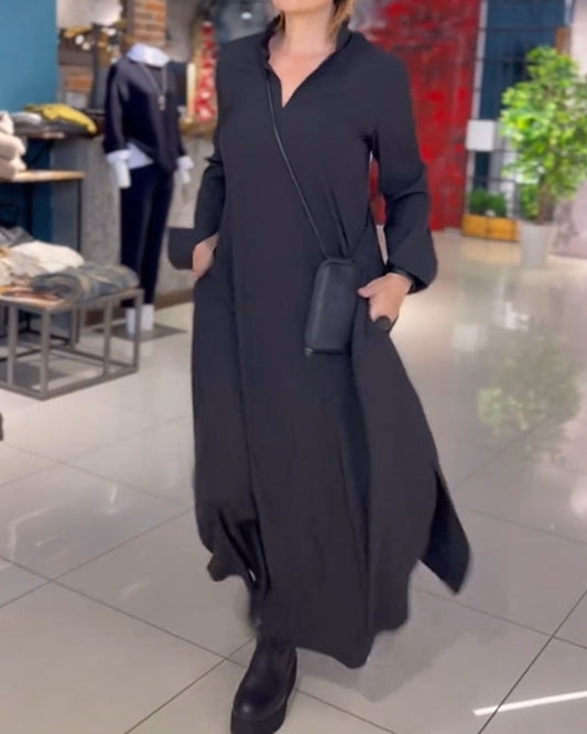 Women's maxi dress loose fit modern casual and everyday dress with slit details
