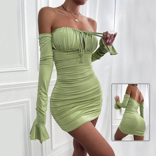 Karen – Sexy Off-shoulder Langarmkleid mit Raffung und Falten