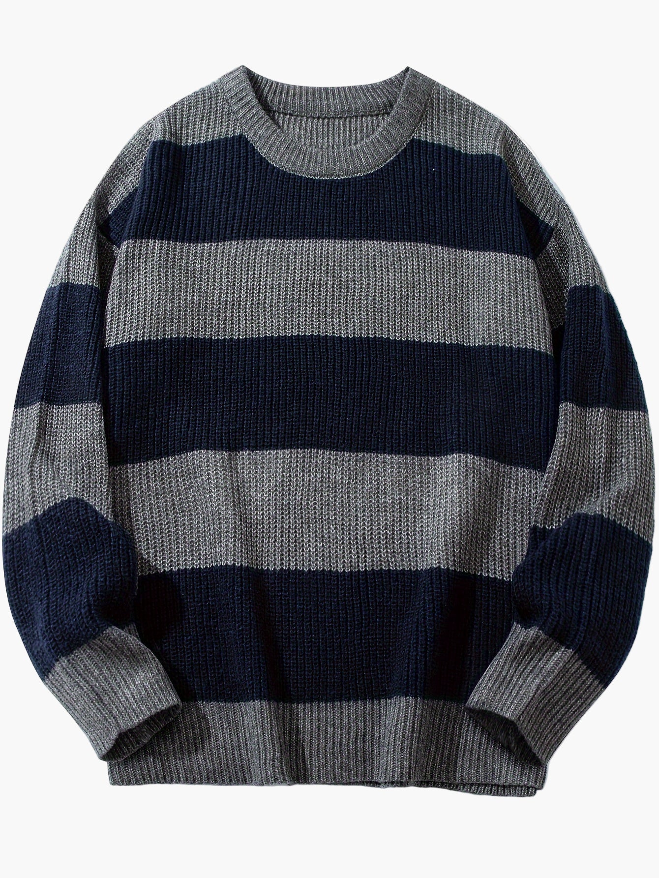 Men's knitted sweater with wide stripes – Casual oversized look for autumn and winter