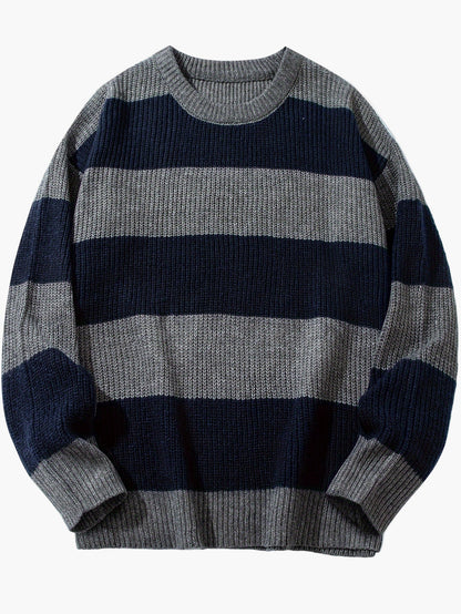 Men's knitted sweater with wide stripes – Casual oversized look for autumn and winter