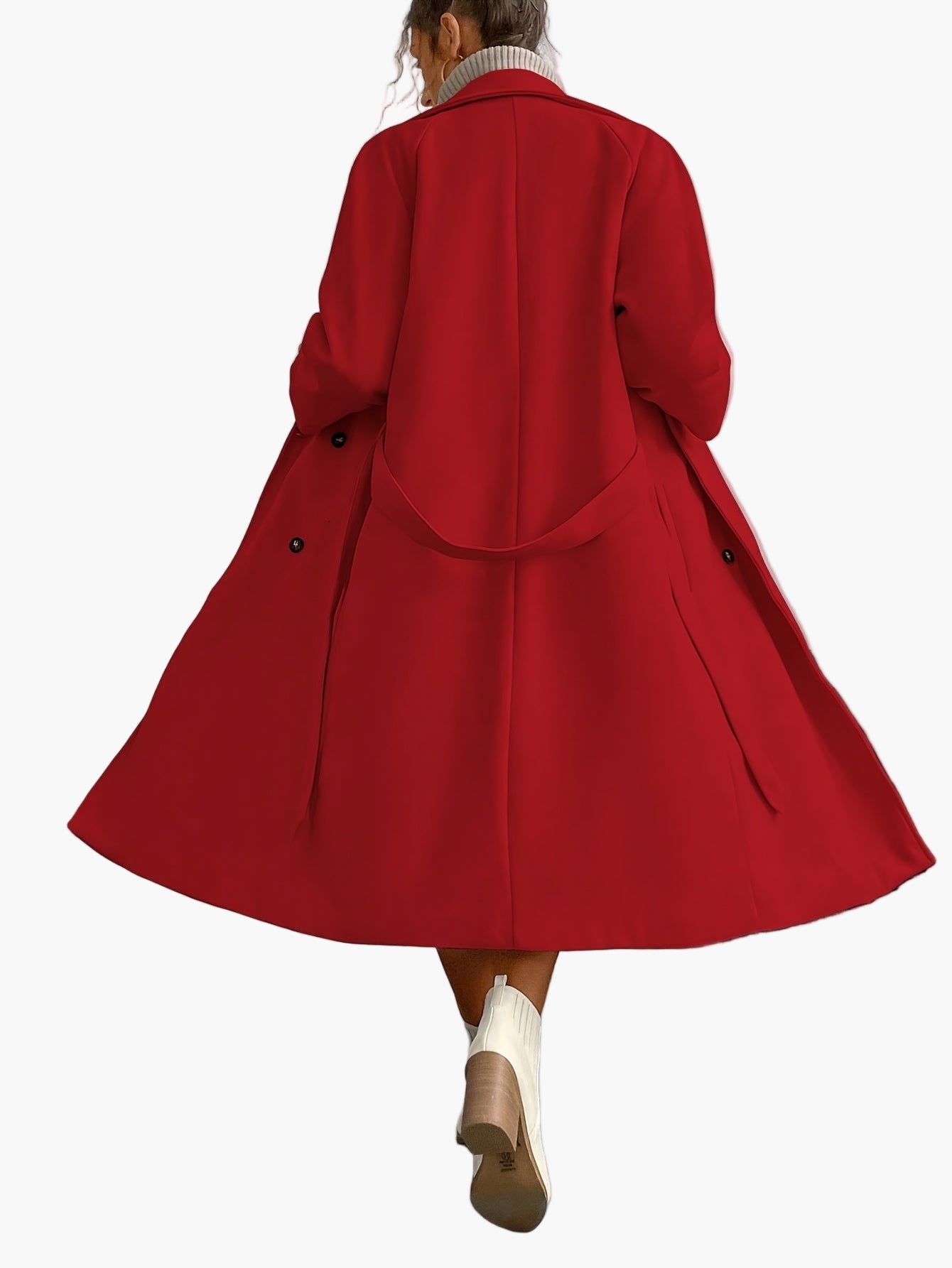 Women's Elegant Winter Coat with Belt and Pockets – Long Double-Breasted Transitional Coat for Autumn and Winter