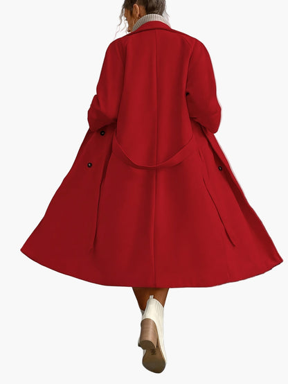 Women's Elegant Winter Coat with Belt and Pockets – Long Double-Breasted Transitional Coat for Autumn and Winter