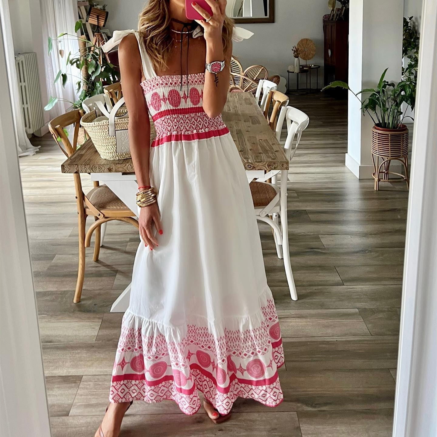 Sophia – Bedrucktes, Schnürbares, Elastisches Langkleid