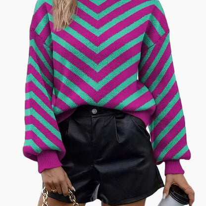 Damen Strickpullover mit Chevron-Muster und modernem Oversize-Look – Perfekt für Herbst und Winter