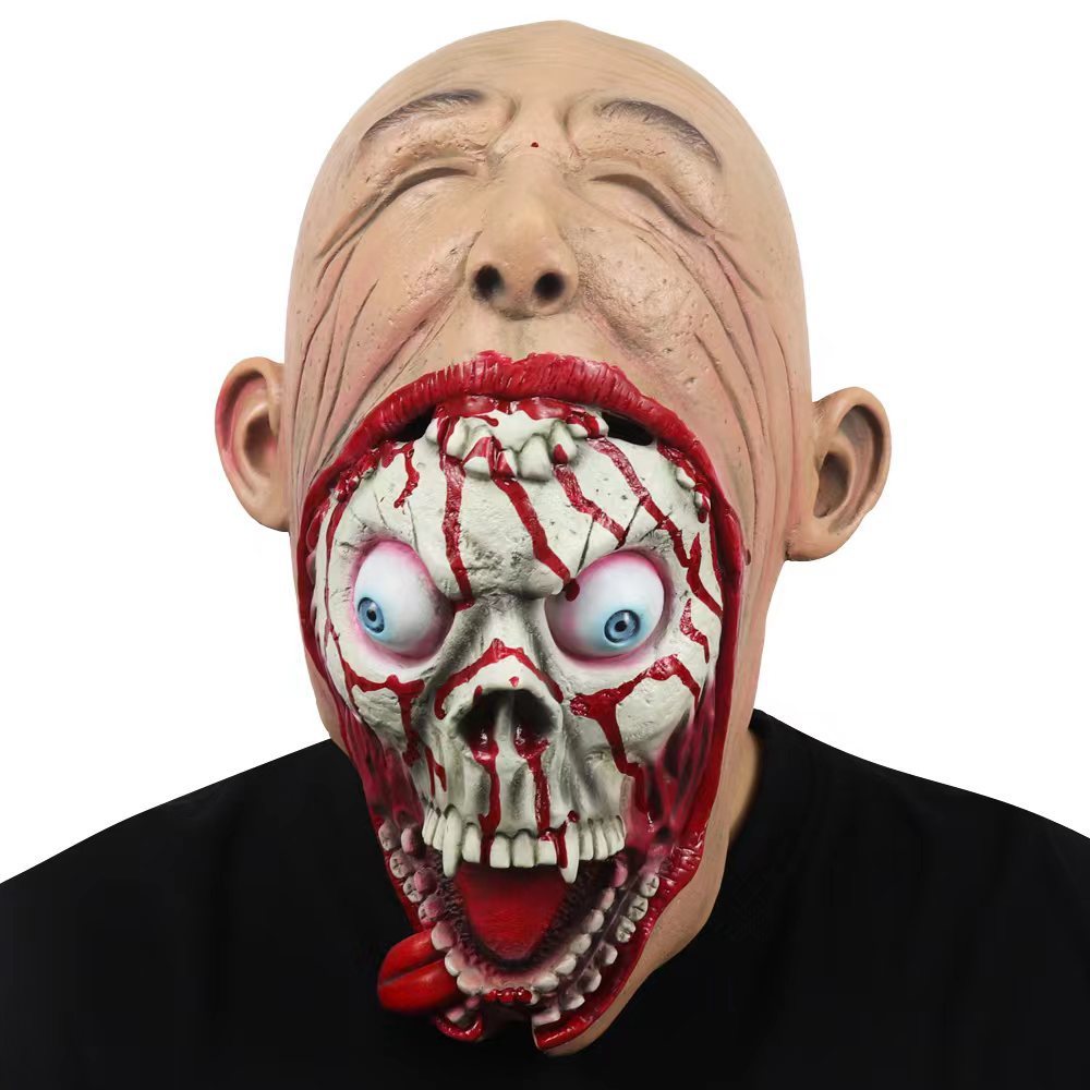 Halloween latex mask for adults – creepy big mouth skeleton horror mask – perfect for costume parties & decoration