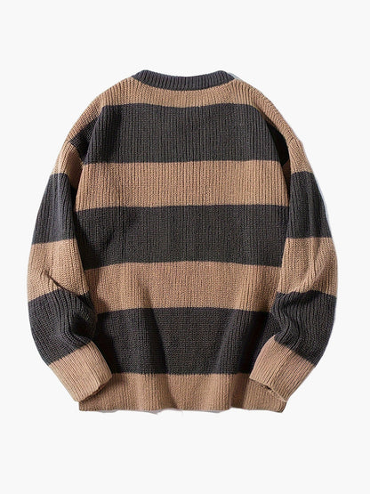 Men's knitted sweater with wide stripes – Casual oversized look for autumn and winter