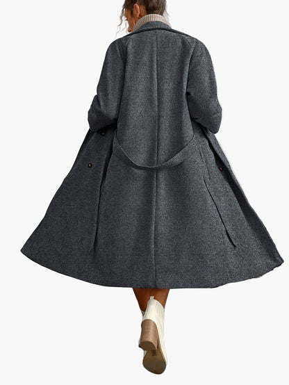 Women's Elegant Winter Coat with Belt and Pockets – Long Double-Breasted Transitional Coat for Autumn and Winter