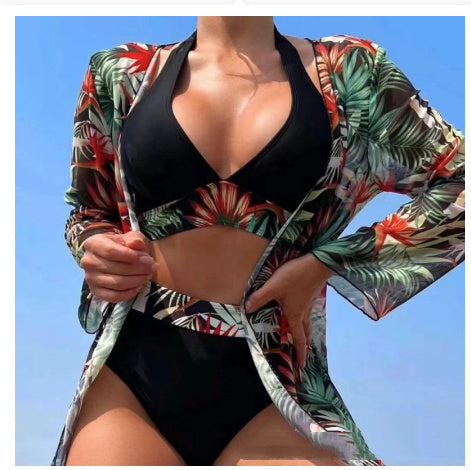 Mandy – Drei-teiliges Druck-Bikini mit Mesh