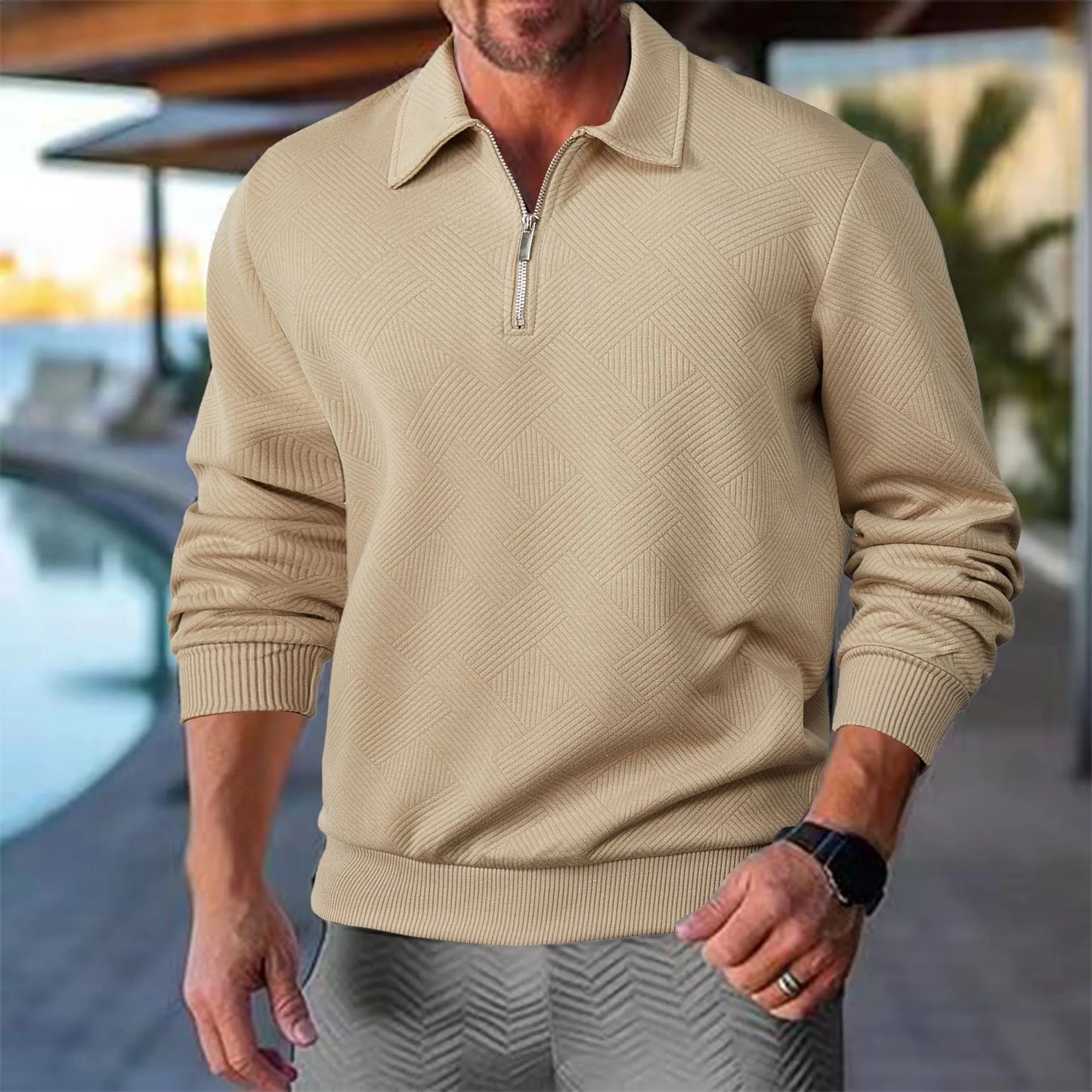 Men's Vintage Sweatshirt with Zipper – Geometric Pattern, Fashionable & Versatile