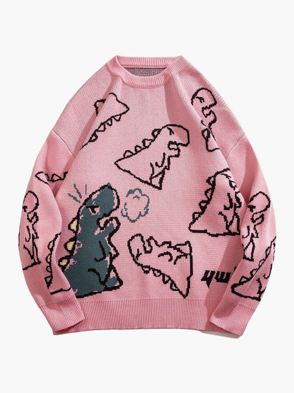 Men's sweater with cartoon dinosaur pattern, casual, oversized, ideal for autumn/winter