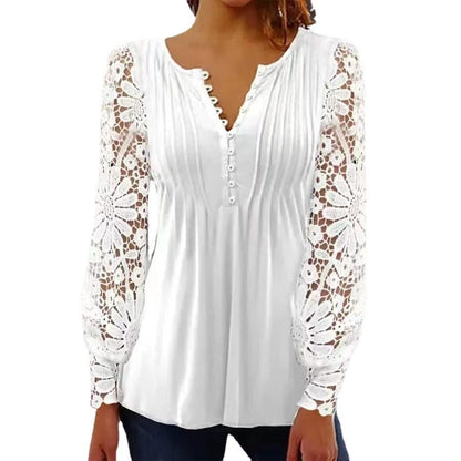 Julia – Folding T-shirt with lace sleeve in solid color design