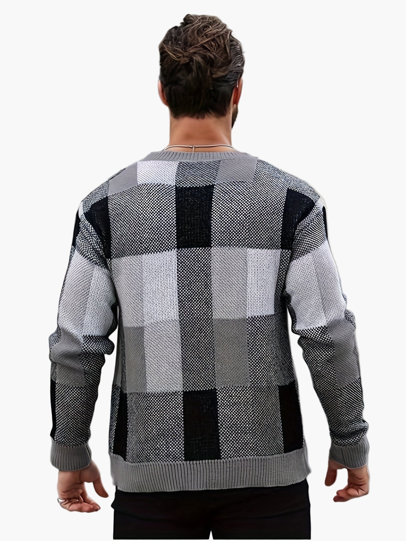 Men's Plaid Knit Sweater in Casual Style for Autumn and Winter