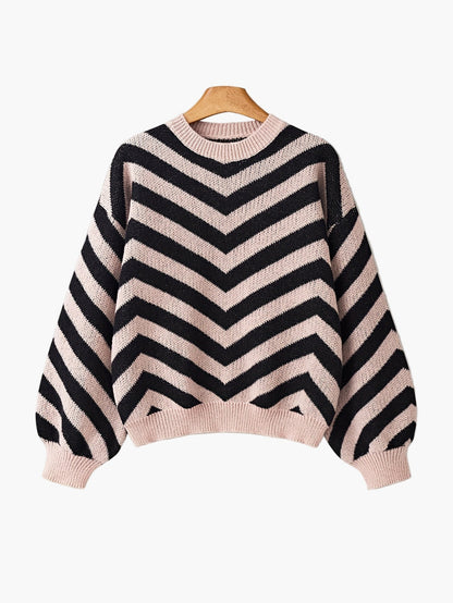 Damen Strickpullover mit Chevron-Muster und modernem Oversize-Look – Perfekt für Herbst und Winter