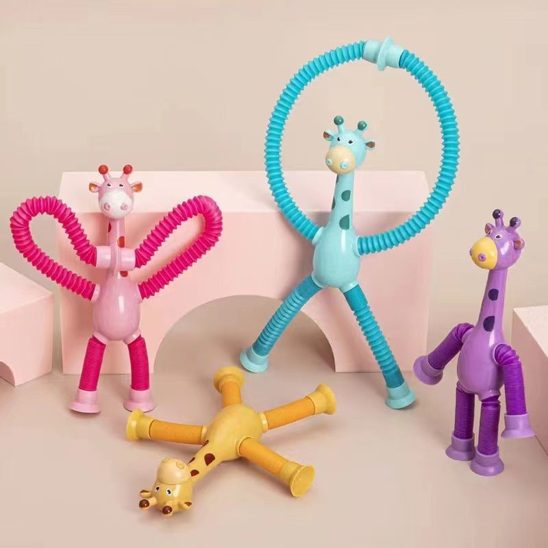 Kinder Cartoon Telescopic Giraffe Fidget Spielzeug mit Saugnapf – Stressabbau & Sensorischer Spaß