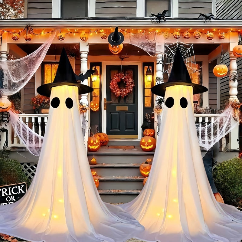 Halloween decoration ghost with witch hat – atmospheric glowing ghost figures for party & home