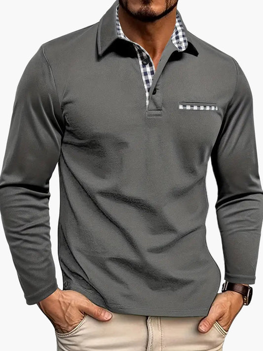 Herren Langarm-Poloshirt mit Karodetails – Eleganter Freizeit-Look für jeden Anlass