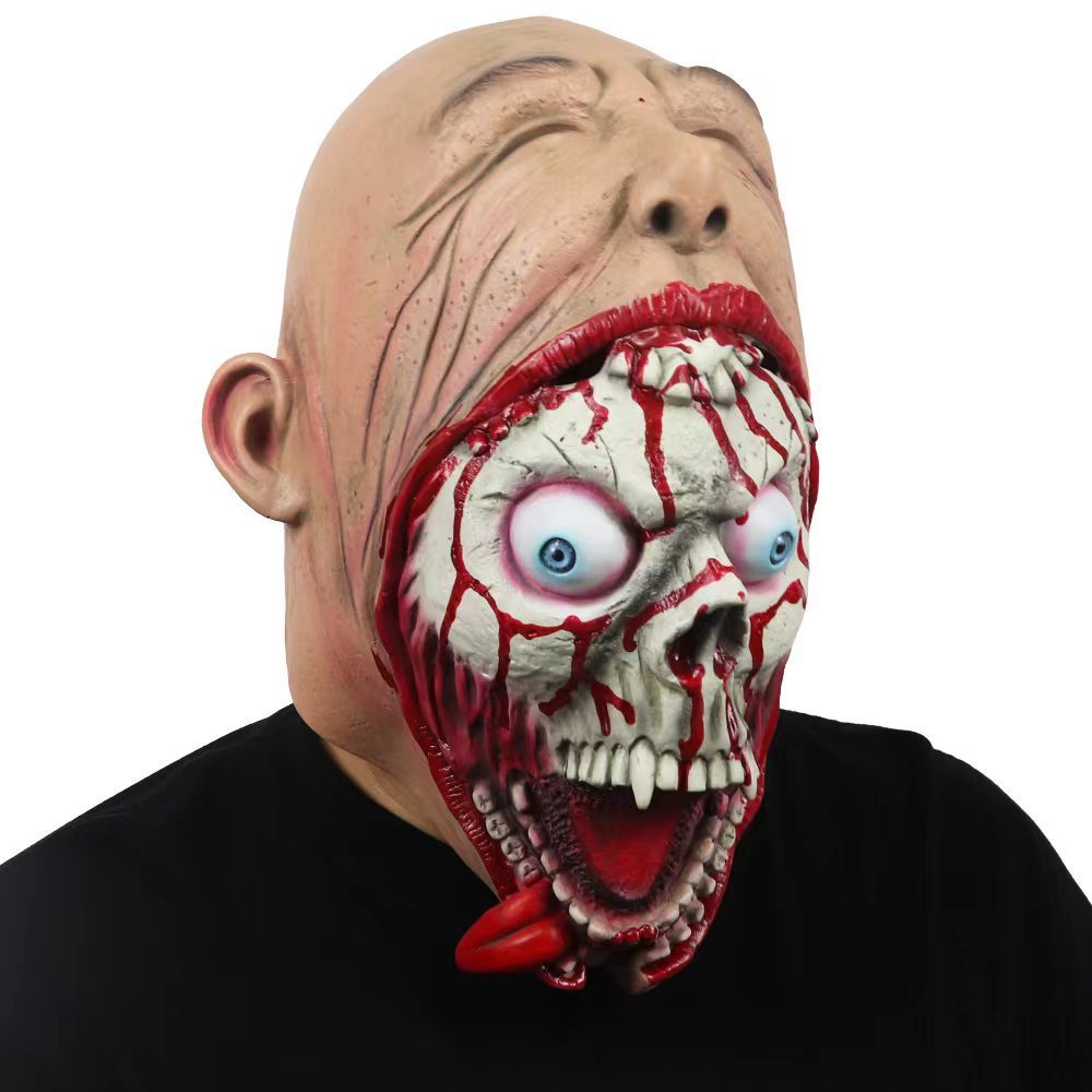 Halloween latex mask for adults – creepy big mouth skeleton horror mask – perfect for costume parties & decoration