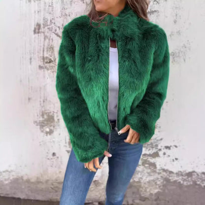 Charlotte – Plüschjacke mit Stehkragen und Reißverschluss