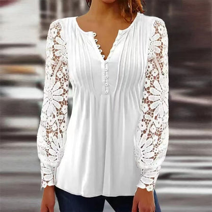 Julia – Folding T-shirt with lace sleeve in solid color design