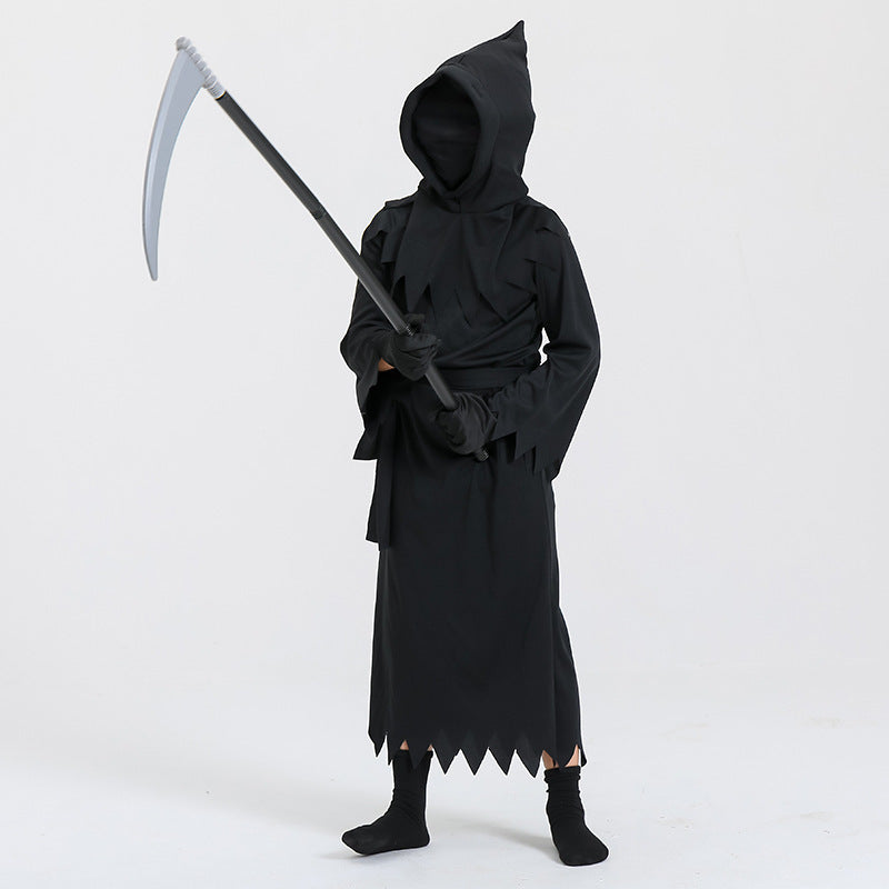 Halloween Children's Grim Reaper Costume with Scythe – Unisex Horror Outfit for Halloween Parties