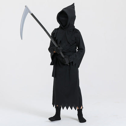 Halloween Children's Grim Reaper Costume with Scythe – Unisex Horror Outfit for Halloween Parties