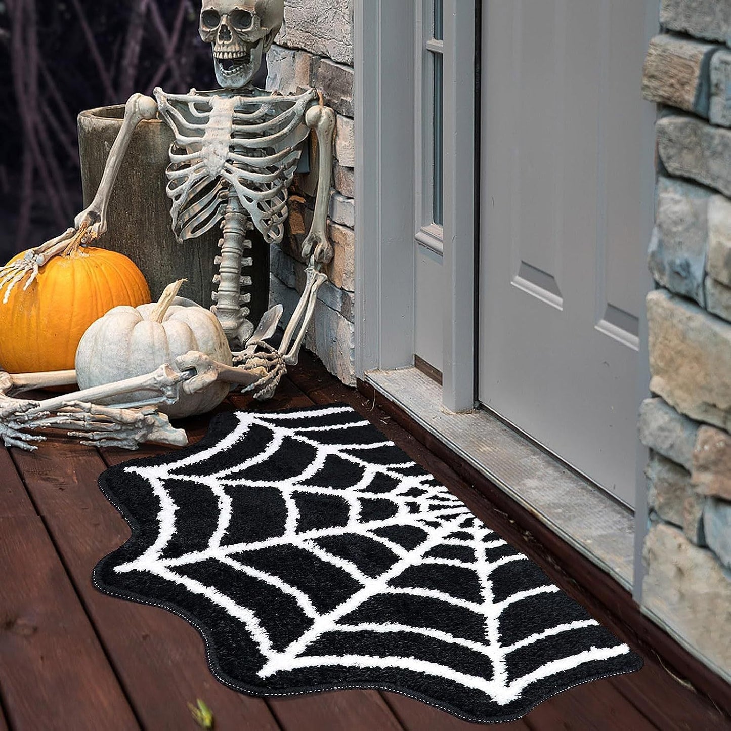 Halloween doormat spider web – decorative door mat for spooky Halloween decor and parties